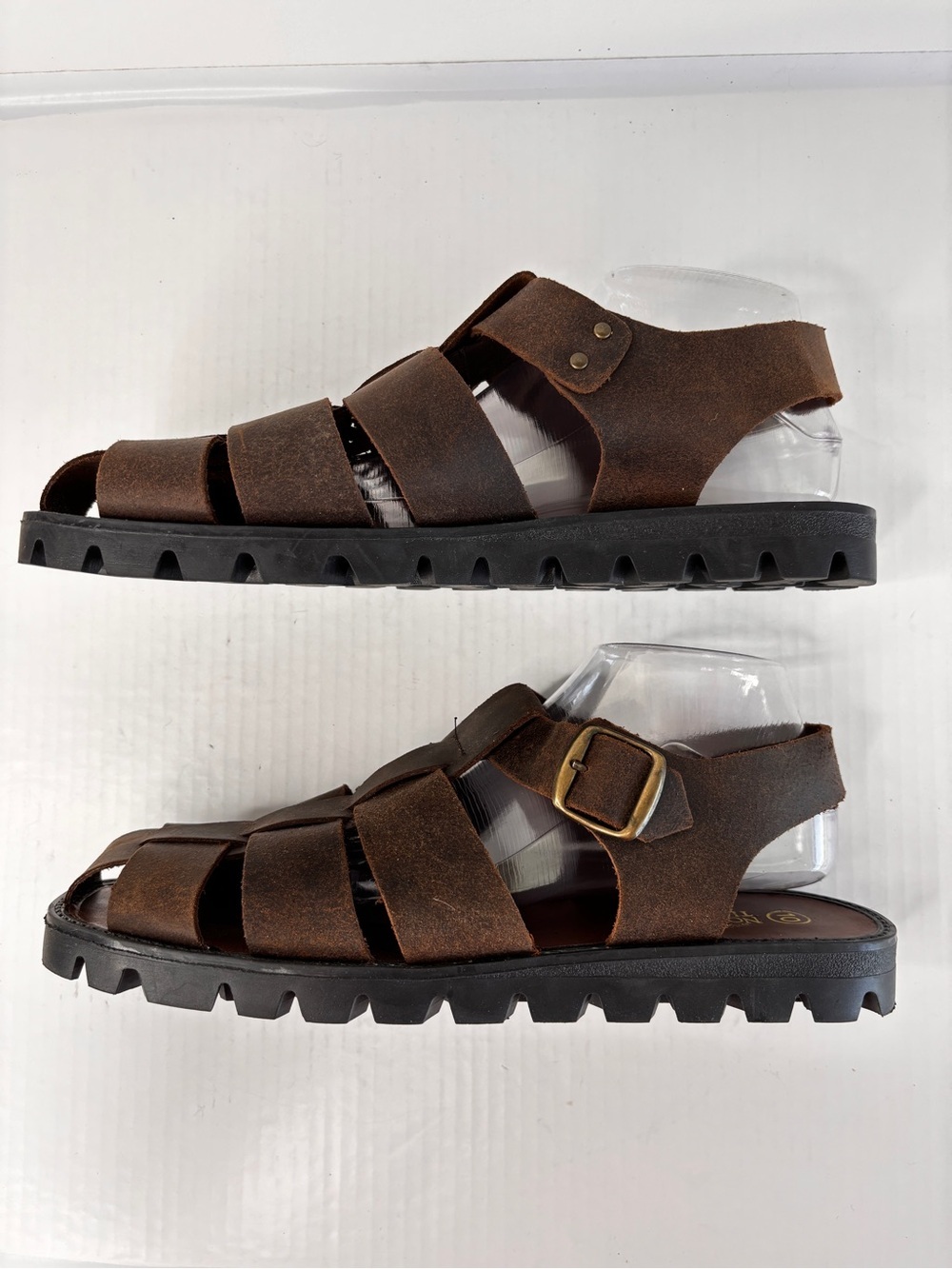 Northwest Territory Brown Leather Fisherman Sandals Mens Sz 10 Woven Rugged Sole - Picture 11 of 16